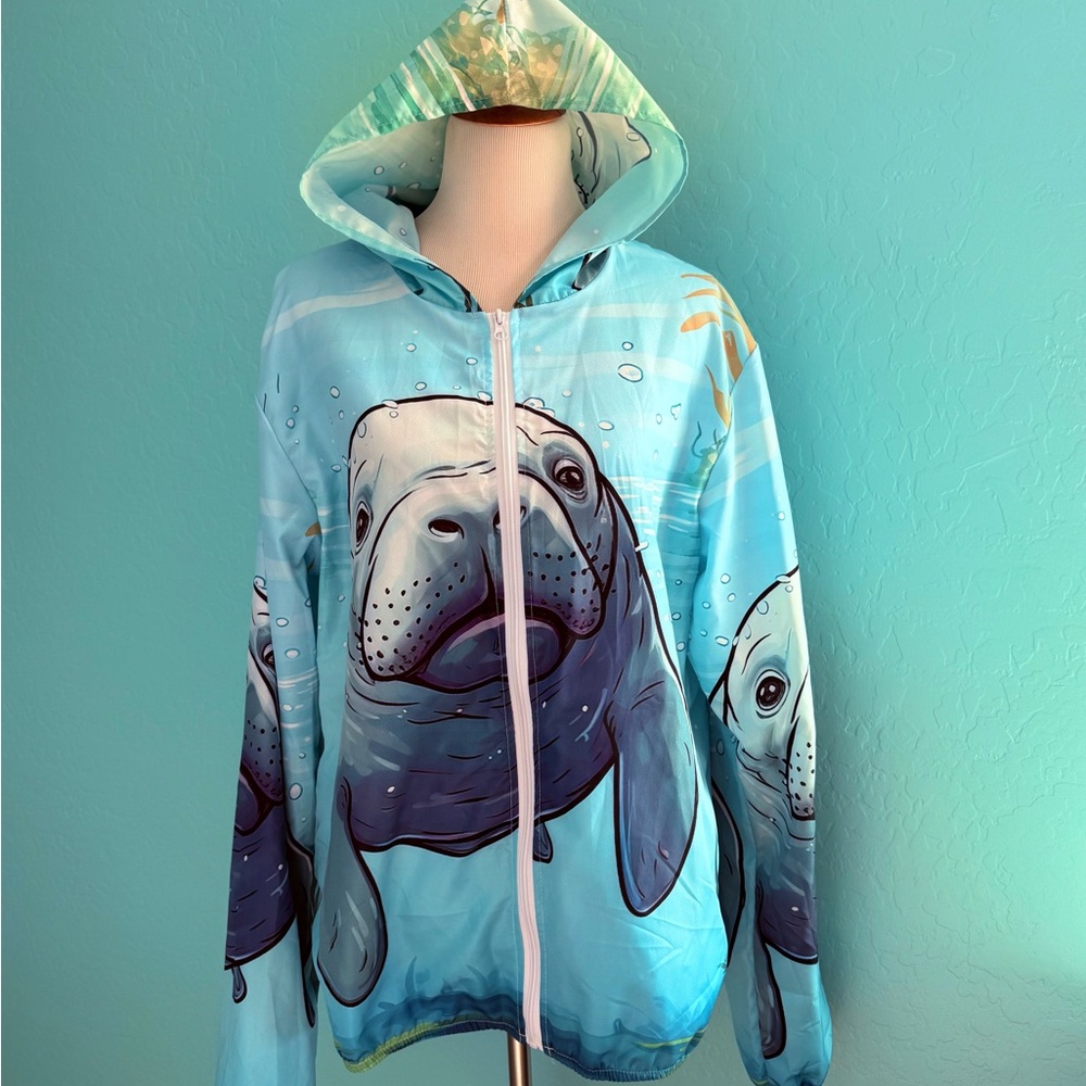 Manatee Print Zip-Up Hoodie